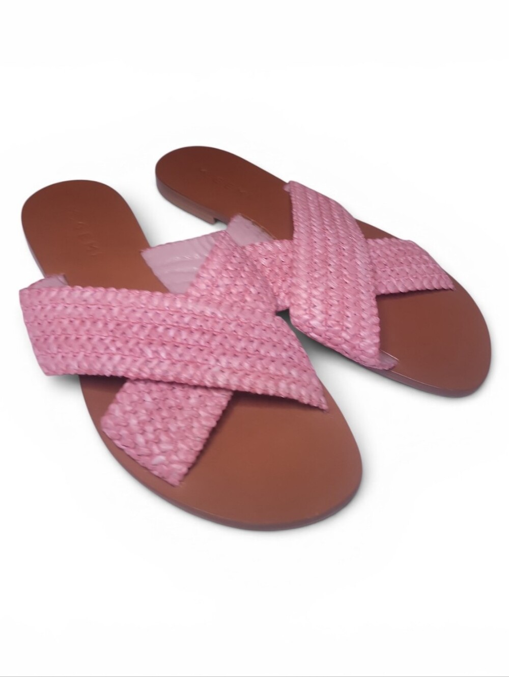 M Gemi Gabriella's Pink Woven Raffia Slide Sandals